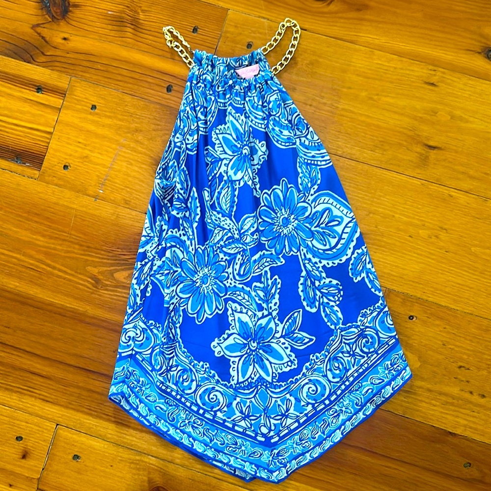 Lilly Pulitzer 100% silk top with gold tone chain straps